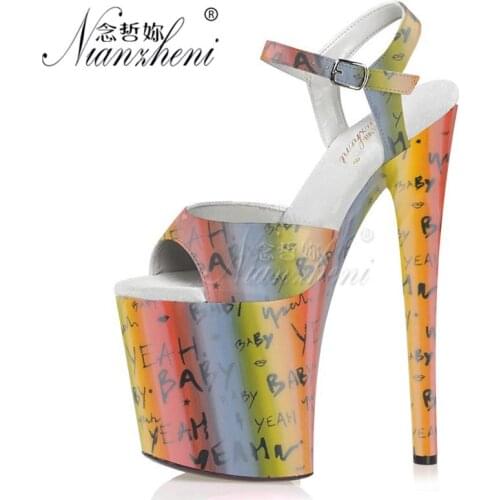 Shallow 20CM Super High Heeled Shoes Mixed Colors Big Size Womens Sandals 8 Inches Clubbing Queen Stripper Sexy Cross Dressing