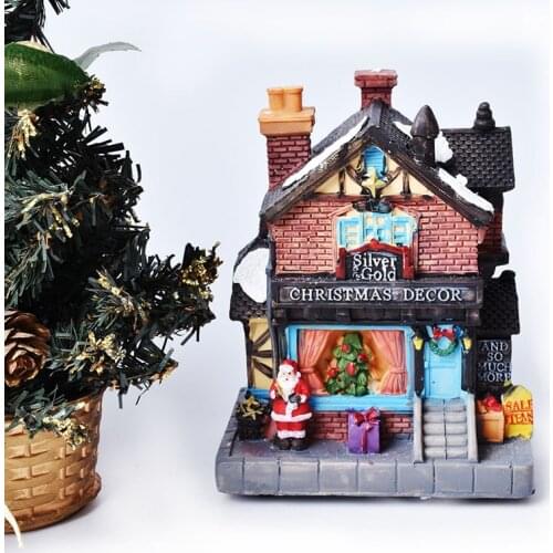 Christmas scene decoration ornaments small resin luminous house church modeling decoration ornaments Christmas shooting props