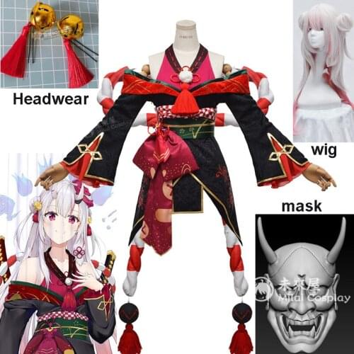 VTuber Hololive Cosplay Nakiri Ayame spirits Kimono Cosplay Costume Women Full set Halloween Full set of wig shoes mask headwear
