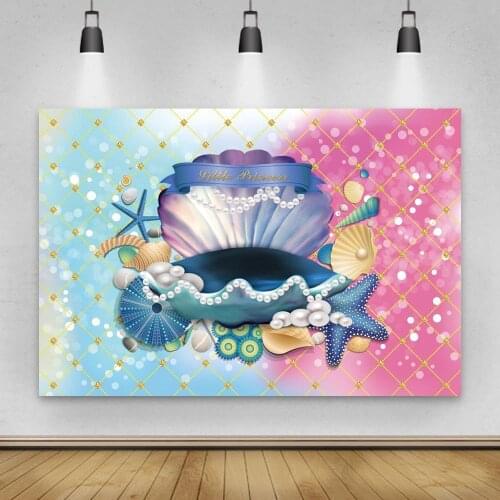Pearls Underwater World Child Birthday Party Photography Background Little Mermaid Theme Photo Backdrop Cake Table Decoration