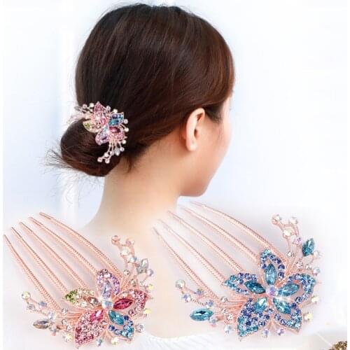Elegant Flower Hair Accessories Women Hair Comb Rhinestone Crystal Hair Clips Stylish Lady Bride Wedding Party Headdress
