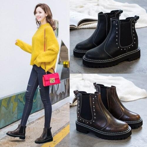 Rivet Design Womens Nude Boots Winter New Leather Thick-soled Inner Increase Womens Shoes Fashion Thick Heel Short Boots Women