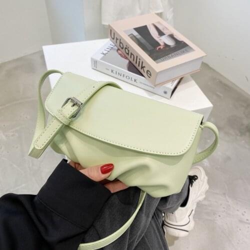 Folds Women Crossbody Bags small Solid Color Simple PU Leather ladies flap Shoulder bag Ruched Female Handbags and purse black