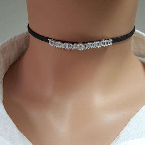 Women Choker Baquette Necklace 925 Sterling Silver Made in TURKEY
