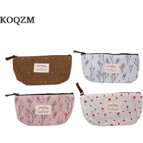 1PC Hot Sale Small Floral Pencil Case Canvas Storage Pouch Pen Bag Small Fresh Canvas Zipper Pencil Box Office Supplies