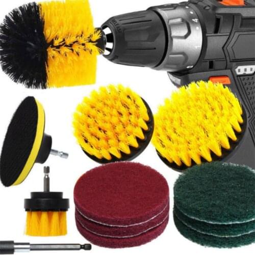 12Pcs/set Electric Scrubber Brush Drill Brush Kit Plastic Round Cleaning Brush Tool for Carpet Glass Car Tires Nylon Brushes