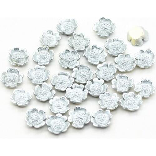 50PCS 12mm Silver Color Resin Flatback Flowers |Resin Dollhouse Miniatures|Resin Flower Cabochons