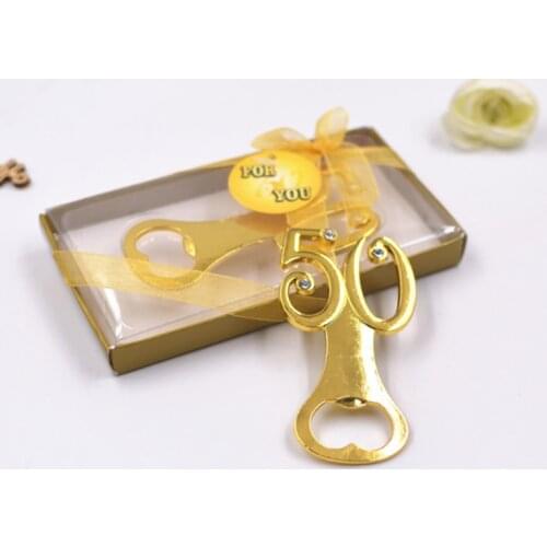 50piece/ lot Golden Wedding Souvenirs Digital 50 Bottle Opener 50th Birthday Anniversary Gift For Guest