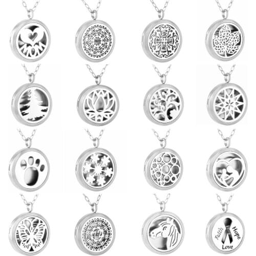 Aromatherapy Essential Oil Diffuser Necklace (Flower of Life), Hypoallergenic Stainless Steel Locket with 20" Chain 5 Refill Pad
