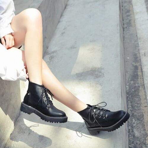 Botas Women Motorcycle Ankle Boots Female Lace Up Platforms winter autumn Leather Oxford Shoes Woman 2020 Botas Mujer LJB248