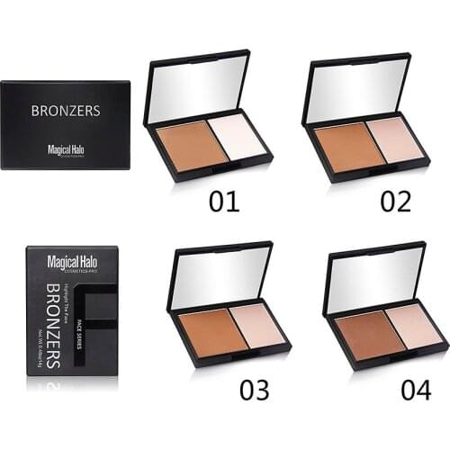 Brand Highlighter 2 Color Contour Bronzer shading Powder Brighten Shading Powder 3D Facial Makeup with mirror 1622