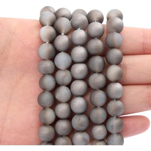 White Gray Crude Metallic Coated Agates Stone Beads for Jewelry Making DIY Bracelet Necklace Charms Accessories 4/6/8/10/12 MM