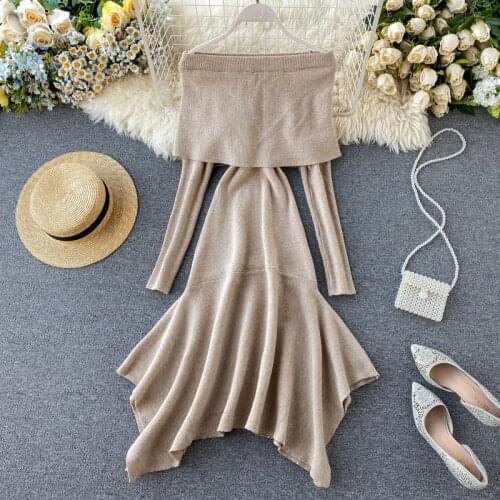 Croysier Knitted Winter Dresses For Women 2020 Clothes Long Sleeve Elegant Midi Sweater Dress Off Shoulder Sexy Bodycon Dress