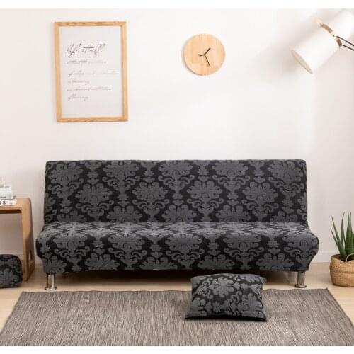 European Armless Folding Sofa Bed Cover Living Room Jacquard Thicken Elastic Futon Larger Black Couch Cover Anti-cat Scratch