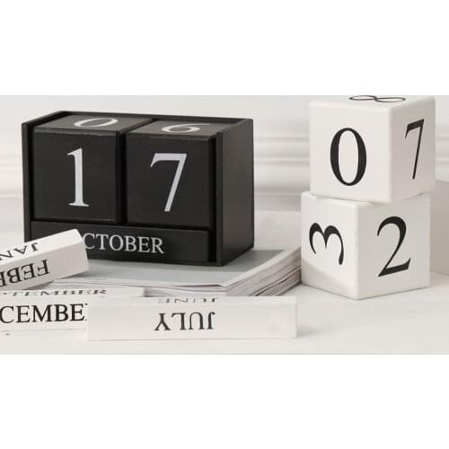 Calendar desk Decoration Planner Home Office Decor Reusable DIY Wood Calendar Gifts Desktop Month Date Display Wood Block