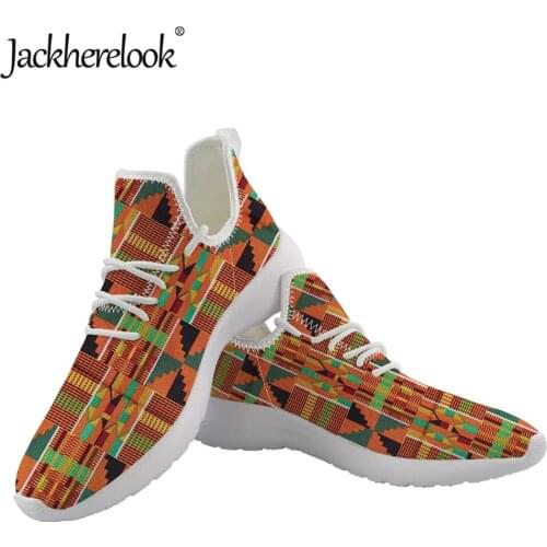 Jackherelook Breathable Knitted Shoes Woman Flats Sneakers Traditional African Tribal Ethnic Pattern Lace up Walking Shoes Mujer