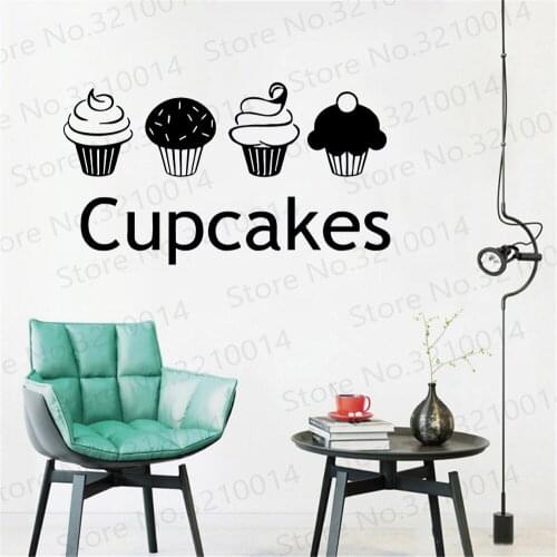 Cupcakes Wall Sticker Vinyl Removable Lovely Kitchen Dining Shop Sign Logo Cakes Design Wall Decal Art Decoration Shop PW347