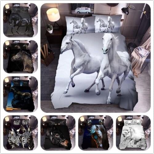 3D Horse Printing Bedding Set Animal Duvet Cover Pillowcase Set Queen King Quilt Cover 2/3pcs (No Filling No Sheet)