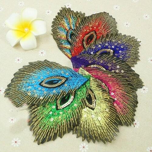 Best quality 8PCS/LOT peacock feather Sequined Patch Embroidery Iron On Patches For Clothes Dresses DIY Accessory Free shipping