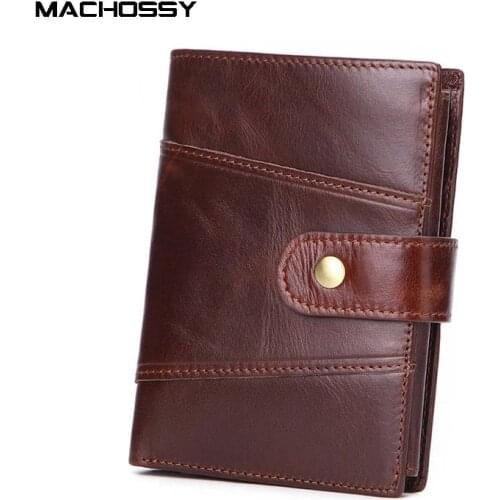 Men Wallet Cowhide Genuine Leather Wallets Coin Purse Clutch Hasp Open Top Quality Retro Short Wallet for male functional bag