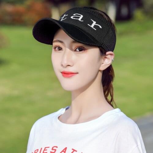 Fashion Female Men Outdoor Beach Sports Empty Top Knitted Sun Hat Star Letter Embroidery Baseball Cap Sunscreen Hat Chapeau