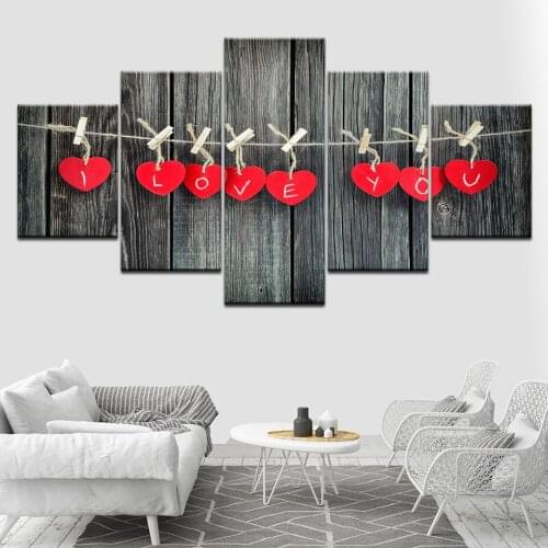 5 Pieces Heart Shape and Letters i Love You Art Posters Modular Pictures Canvas Painting Decor Living Room Wall Hd Printing