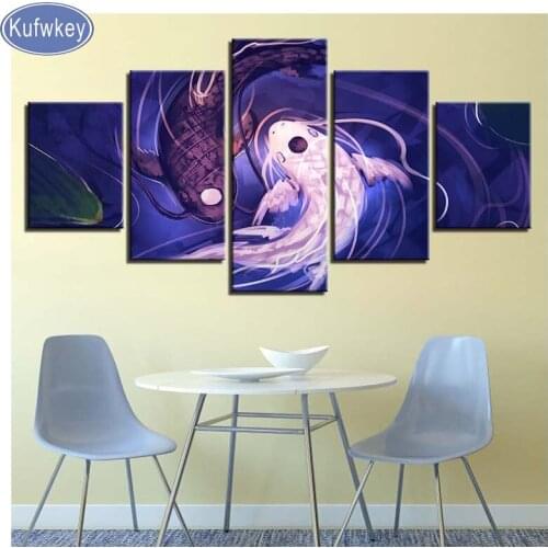 Fish Koi Yin Yang Awesome Revel diamond painting kits 5 Pieces diamond embroidery full square round drill mosaic kits wall decor