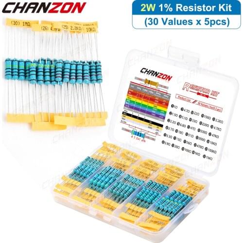 150Pcs/Pack 30 Values 2W 1% High Precision Metal Film Resistors Kit 4.7 10 100 470 1K 4.7K 47K Ohm 2 W Resistance Assortment Set