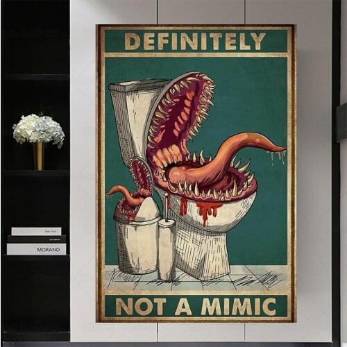 Definitely Not A Mimic Poster Dice Game Poster Halloween Living Toilet Decor Poster Wall Art Prints Canvas Unique Gift