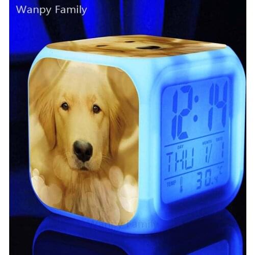 Cute Pet dog golden retriever Alarm Clock For Childrens Birthday Gift Bedside Desktop Digital Alarm Clock