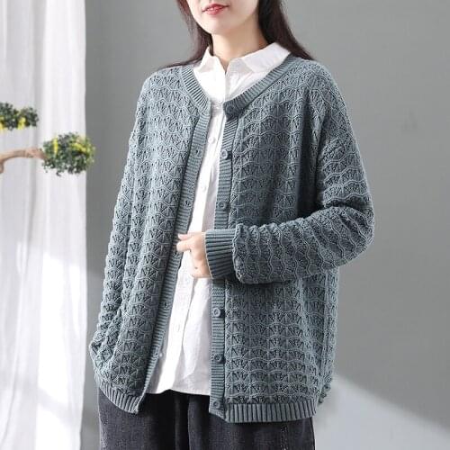 2020 Autumn New Korean Female Cardigan Loose Soild Woven Jacquard Thick Warm Knitted Pull Oversize Sweater Jacket Women AA5577