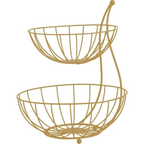 Round Bowl Shaped Double-layer Fruit Vegetable Basket Woven Iron Wire Hollow Desktop Storage Elegant Picnic Tray Drying
