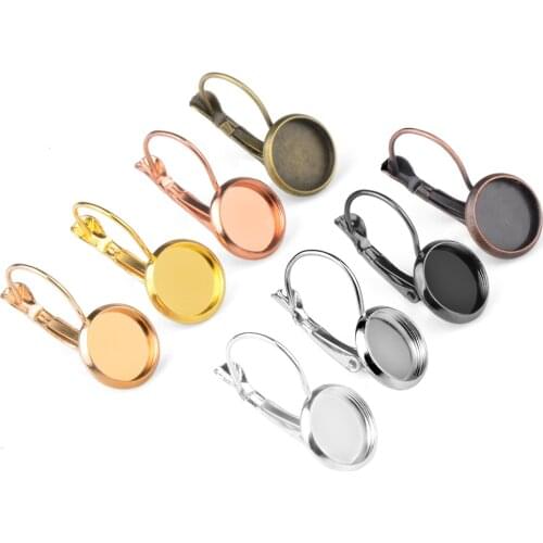 10pcs/lot French Lever Blank Earring Base Tray 8 10 12 14 16 18 20 mm Cabochon Earring Setting For Jewelry Components