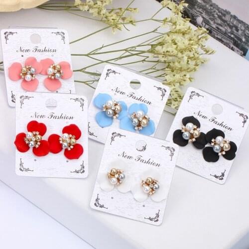 Beach Style Big Flower Earring Charm Pearl Crystal Flower Earring Stud Outdoor Wedding Jewelry Bride Korean Earring Pendientes