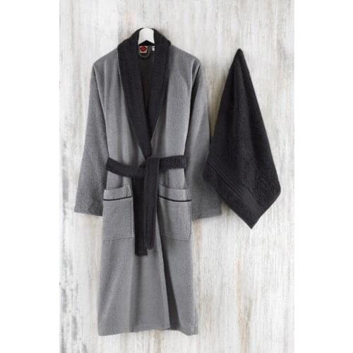 Daily Men 'S Bathrobe Set Anthracite-black (2 Piece) MADE IN TURKİYE