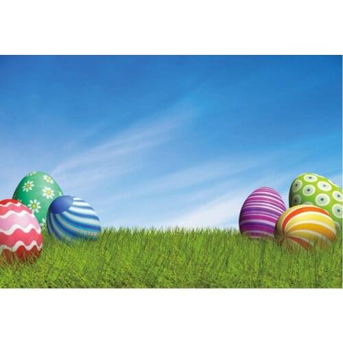 Holiday Backdrop Easter Blue Sky and Eggs Photography Background Baby Shower Celebration Photo Booth Studio Decor