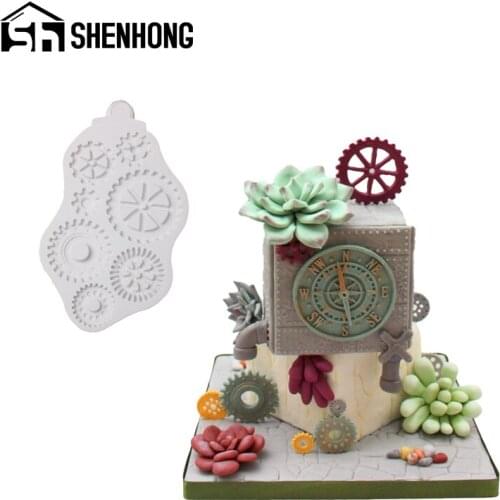 SHENHONG Fondant Dessert Border Decorating Tools Mechanical Gear Silicone Cake Molds Gumpaste Baking Mould Pastry Tray