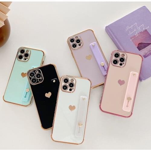 Luxury Plating Wristband Bracket Silicone Case for IPhone 12 11 Pro Max 8 7 Plus XR X XS Max Phone Cover Shockproof Coque Cases