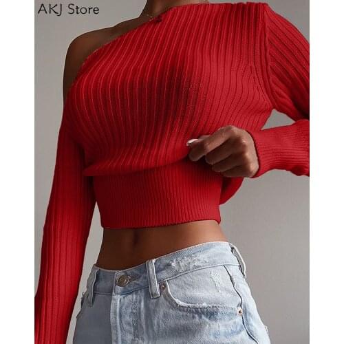 Knitted Sweater Off Shoulder Pullovers Sweater for Women Long Sleeve Turtleneck Female Jumper