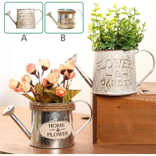 Vintage Metal Handicraft Watering Flower Arrangement Home Decor Succulents Plant Flowers Pot Bucket Flower Vase Garden Decor