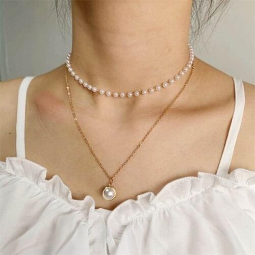 CHUNSHI EMO Style Elegant Minority Simple Design Super Fairy Necklace Temperament DoublePearl Pendant Clavicle Chain Accessories