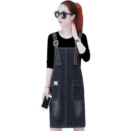 Denim Strap Skirt Women 2021 Spring Summer New Korean Loose Long Dress Autumn Casual Denim Suspender Skirts Vestido De Tirantes