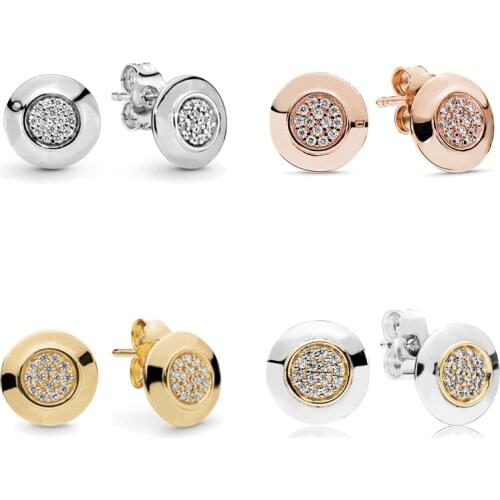 925 Sterling Silver pandora Earring Signature With Crystal Stud Earrings For Women Wedding Party Jewelry