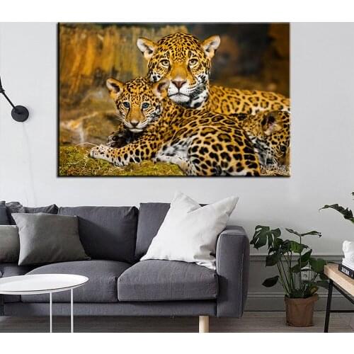Animal Art Lovely Leopard Jaguar Painting on Canvas Wall Pictures for Kids Room Wall Art Posters Prints Cuadros Home Wall Decor