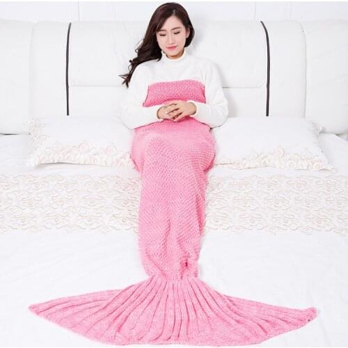 1PC Knitted Mermaid Tail Blanket Crochet Sleeping Bag Fish Scale Multicolor Knitted Cashmere TV Sofa Blanket Birthday QA 161