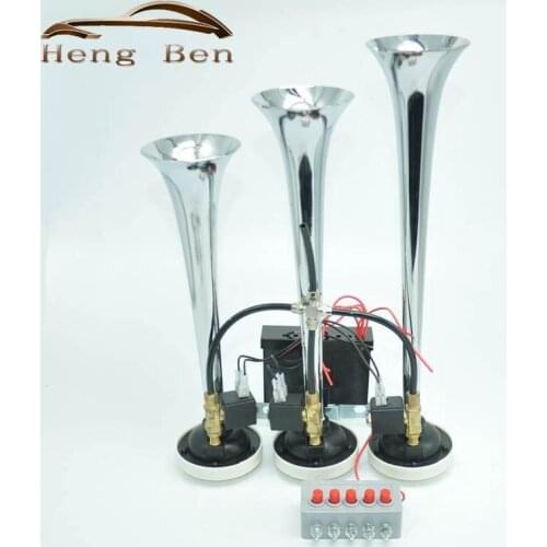 12V / 24V 110-135db Super Loud Triple Trumpet Train Air Horn for Boat Train Car Vehicle