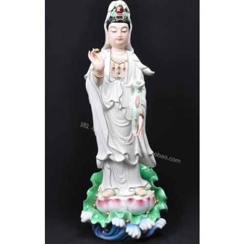 17 inch painted gold sea Guanyin Guanyin Buddha Dehua Ruyi put Ephraim porcelain ceramic like vertical Buddhism