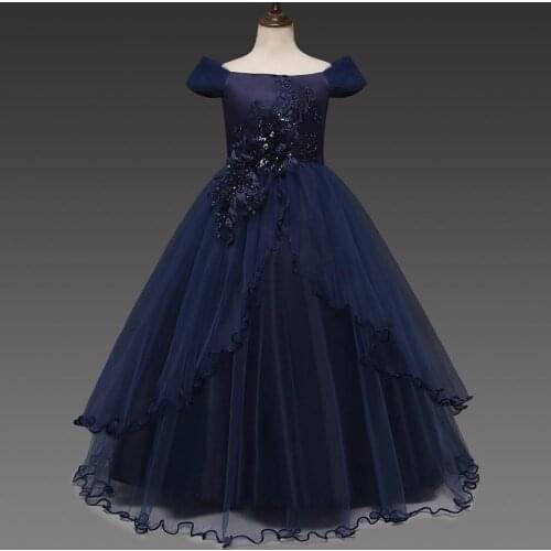 2019 Fashion Dress with Flower Pattern for Girls Vintage Dress for Birthday Graduation Ball Gown for Children Plus Size