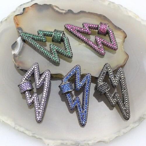 32*17mm 5pcs/lot Colorful cz charm clasp,green/blue/pink/clear lightning shape cz charm clasps,fashion necklace/bracelet charm