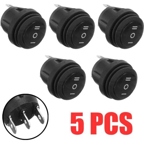 5pcs Car Boat Motorcycle Switch 10A/125V 6A/250V On/Off/On Waterproof 3 Position Round Rocker Switch SPDT